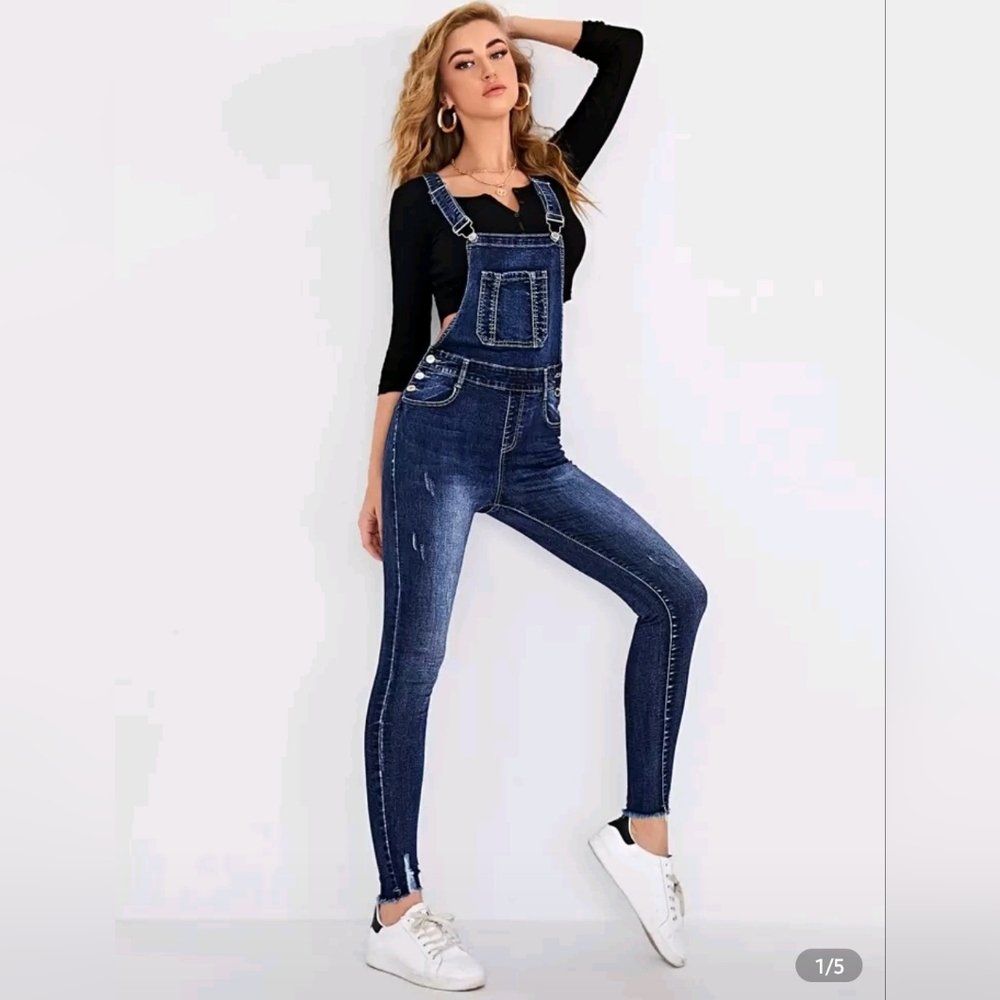 SHEIN Dark Blue Women's Jeans Overalls